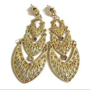 Phinestone golden earrings dangle Topaz vintage